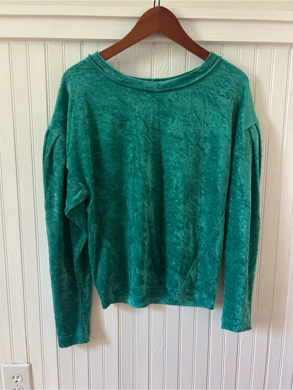We The Free Free People Green Crushed Velvet Top Puff Sleeve XS Boho Cottage